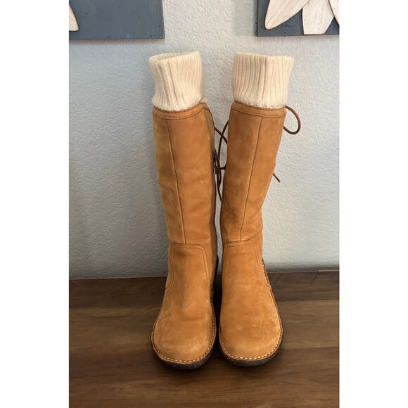 UGG Women's Skylair Wedge Boots Tan Leather Zip Lace Up Knit Sweater Size 6 - Picture 5 of 7